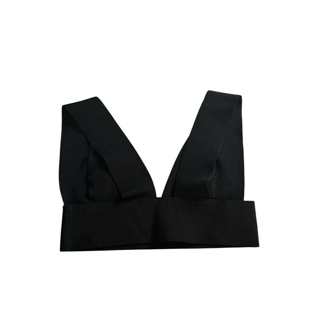 Skims Knit Swim Beachwear Plunge Bikini Top ONYX Black SW-PLG-0163‎ Plus Size XS